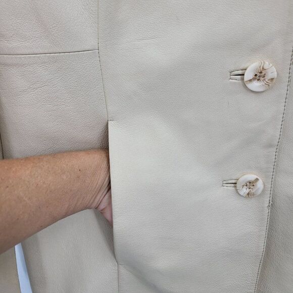 Vintage Cadwick's Leather Coat Longline Single Breasted Button Buttercream XL - Picture 5 of 11